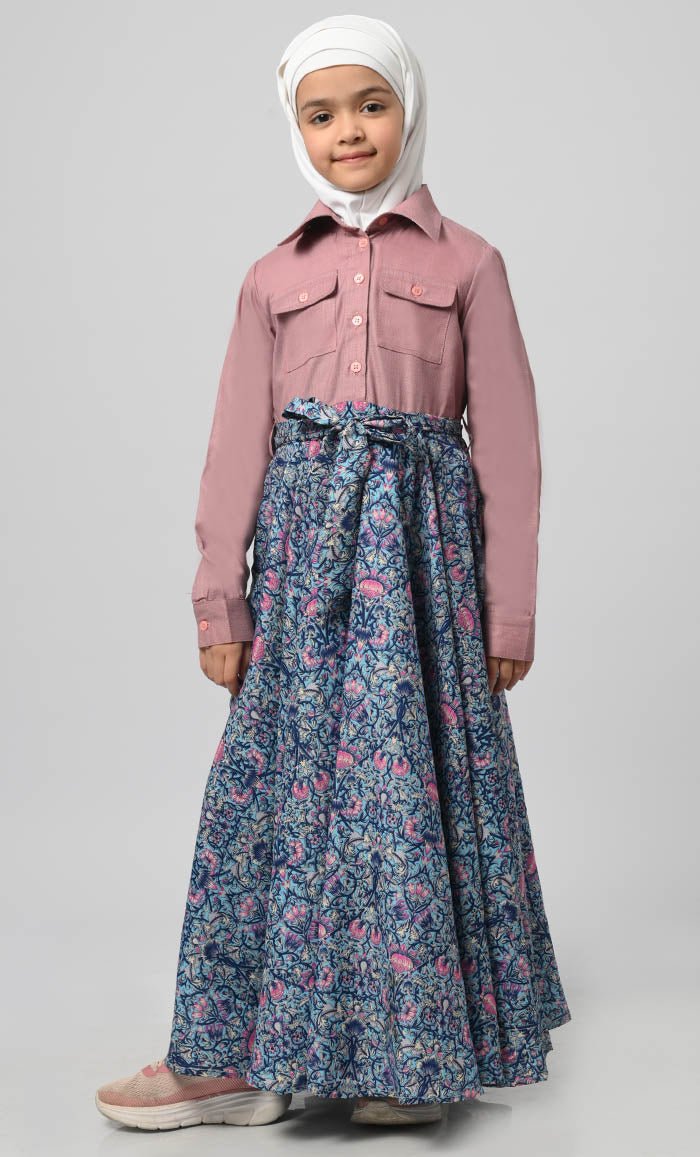 Girl'S Modest Muslim Printed Abaya