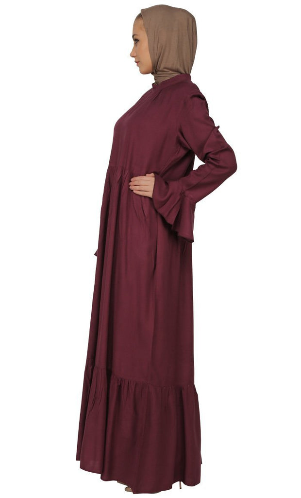 Frilled And Two Tiered Abaya Dress - EastEssence.com