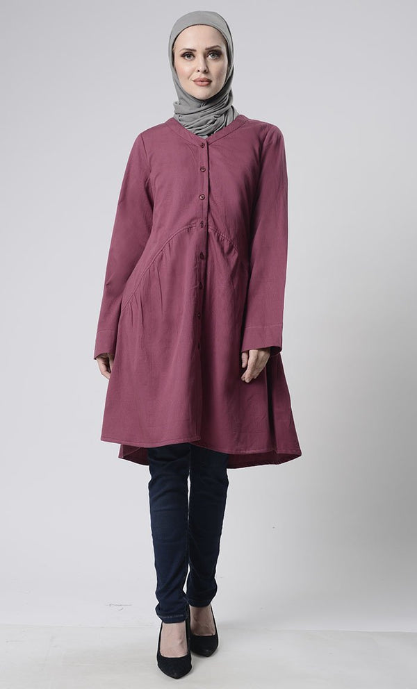 Front Button Down Basic Tunic - EastEssence.com
