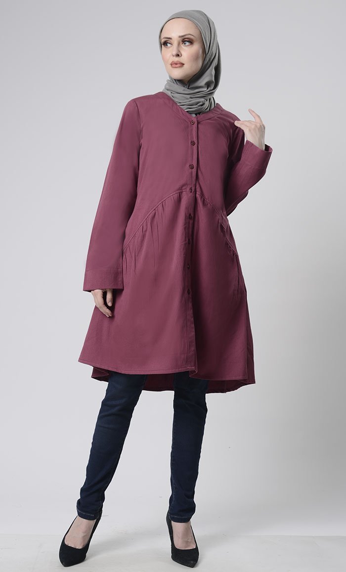 Front Button Down Basic Tunic - EastEssence.com