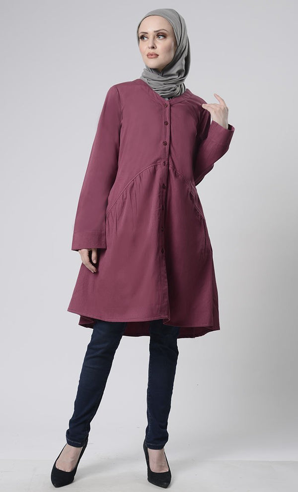 Front Button Down Basic Tunic - EastEssence.com