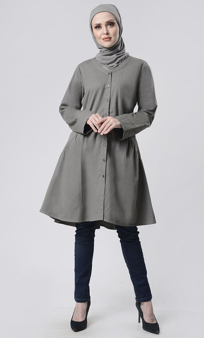 Front Button Down Basic Tunic - EastEssence.com