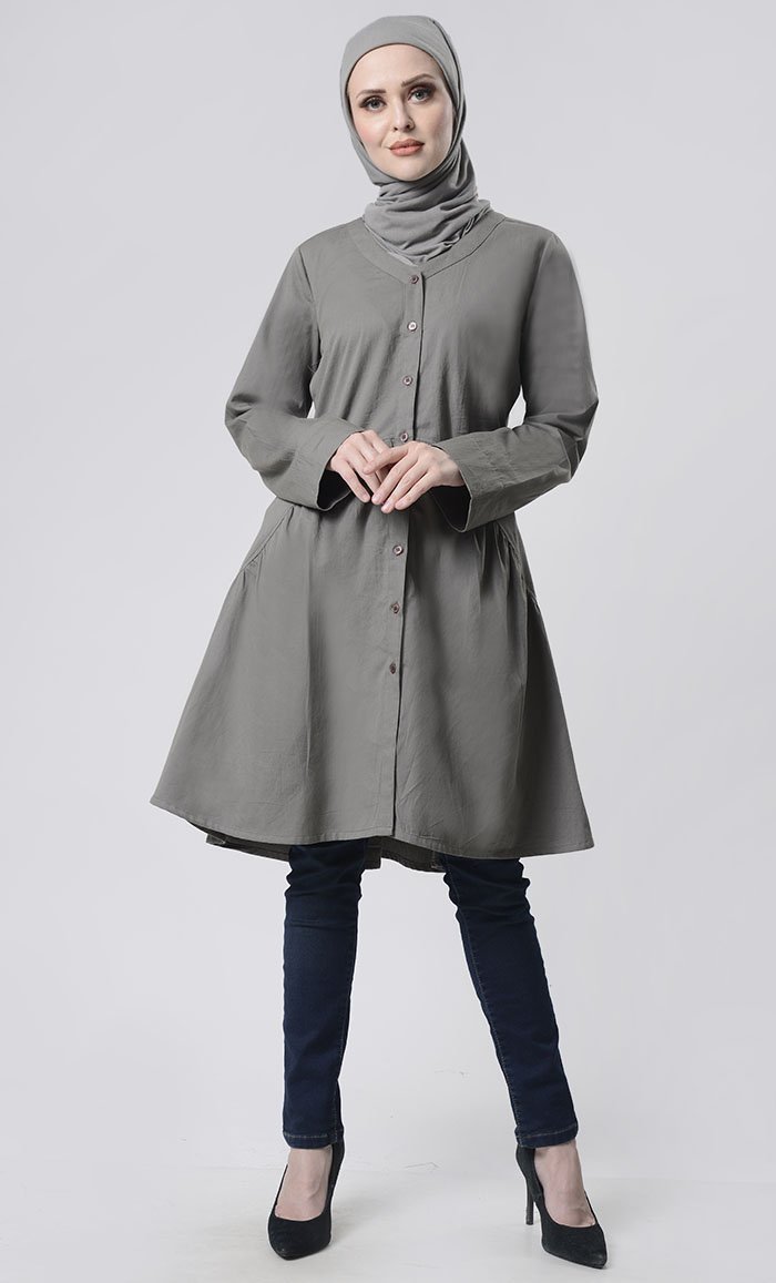 Front Button Down Basic Tunic - EastEssence.com