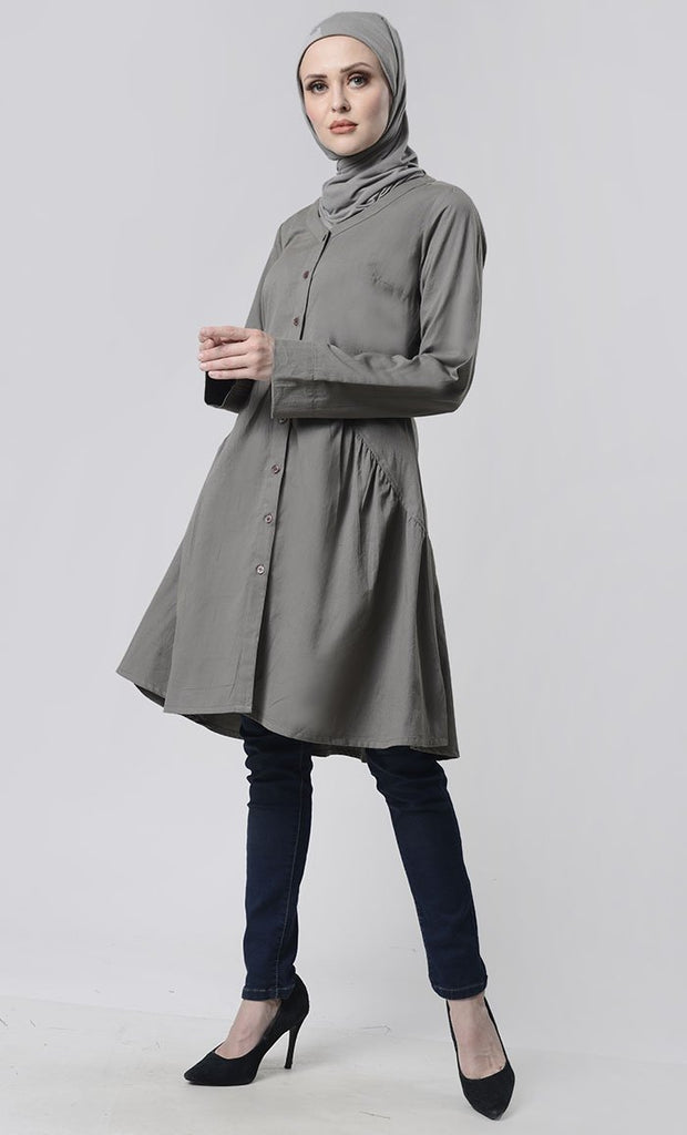 Front Button Down Basic Tunic - EastEssence.com