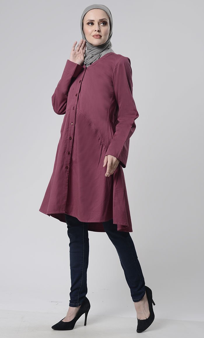 Front Button Down Basic Tunic - EastEssence.com