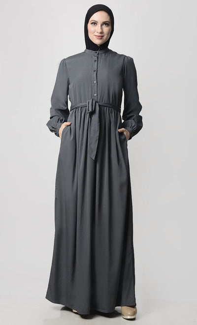 Front Button Down Crepe Modest Abaya - EastEssence.com