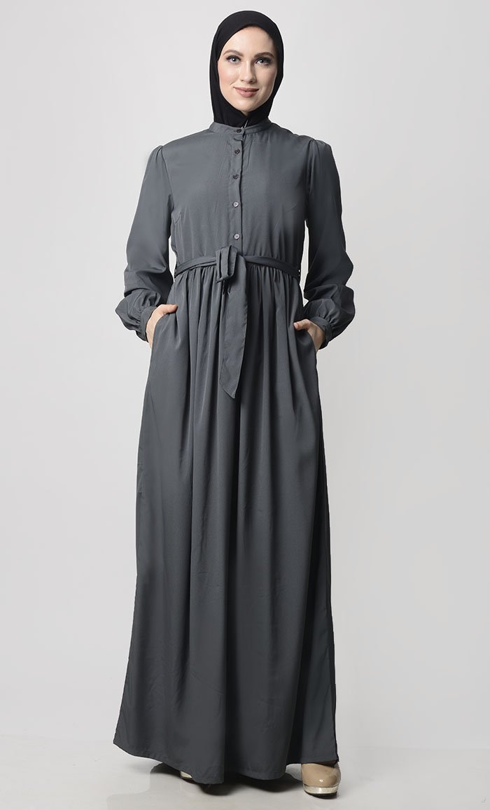 Front Button Down Crepe Modest Abaya - EastEssence.com
