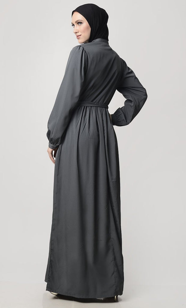 Front Button Down Crepe Modest Abaya - EastEssence.com
