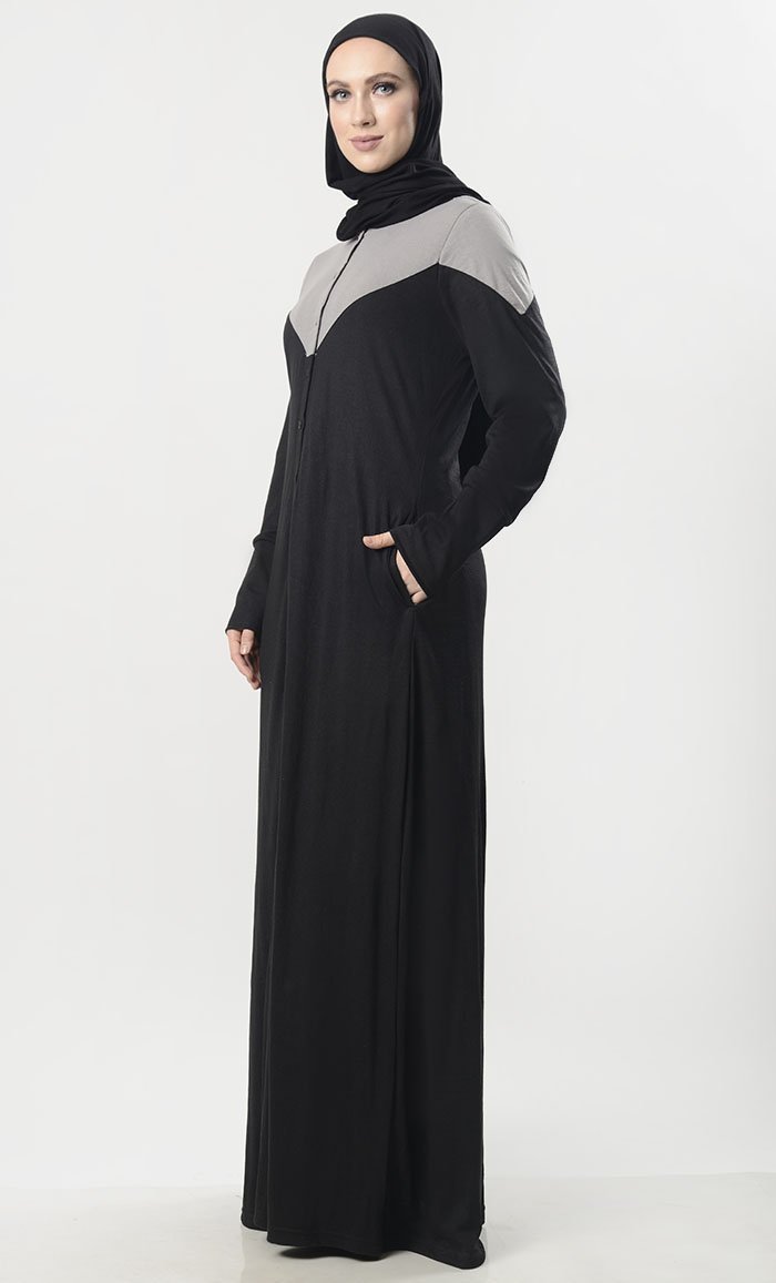 Front Button Down Jersey Modest Abaya - EastEssence.com