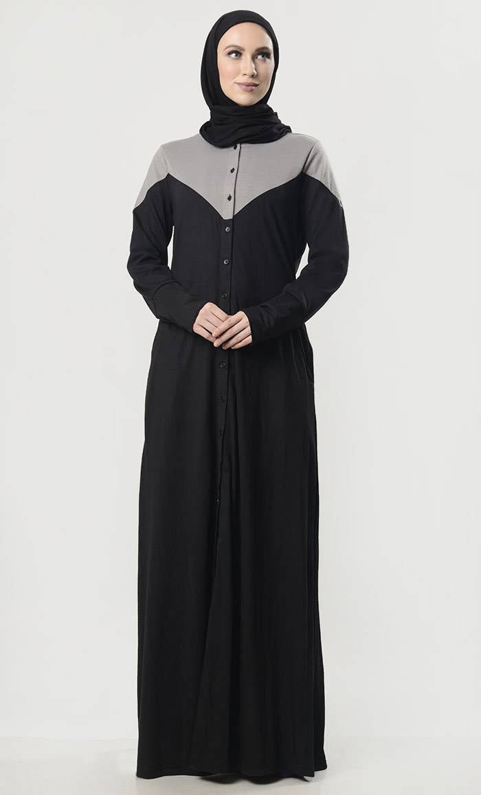 Front Button Down Jersey Modest Abaya - EastEssence.com