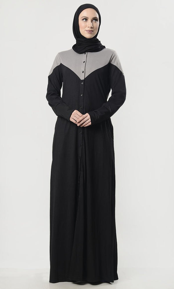 Front Button Down Jersey Modest Abaya - EastEssence.com