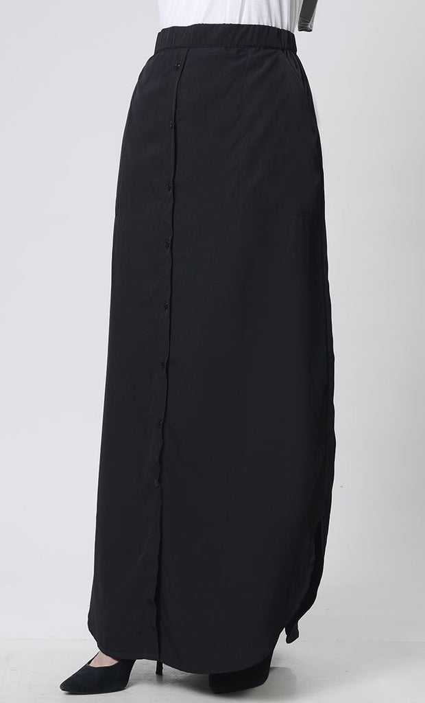 Front button elastic waist fit skirt - EastEssence.com