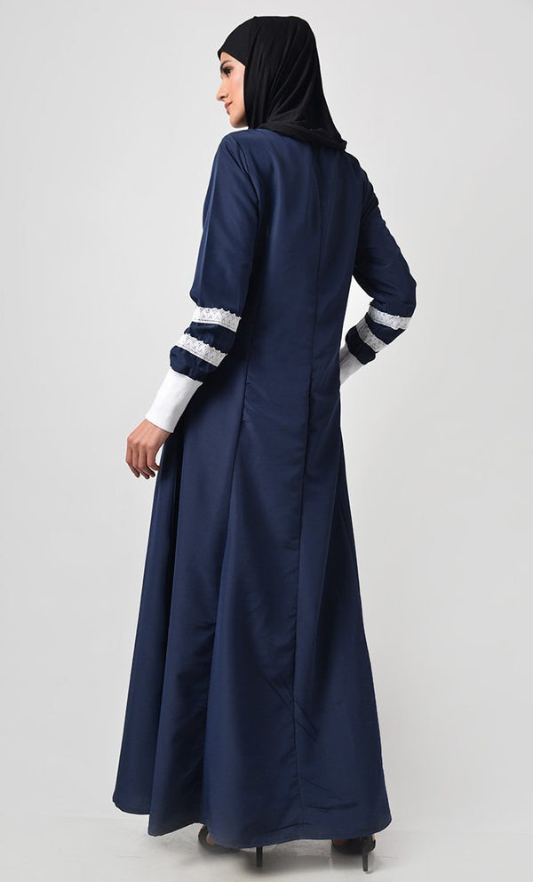 Front Delicate Lace Adorned Abaya - EastEssence.com