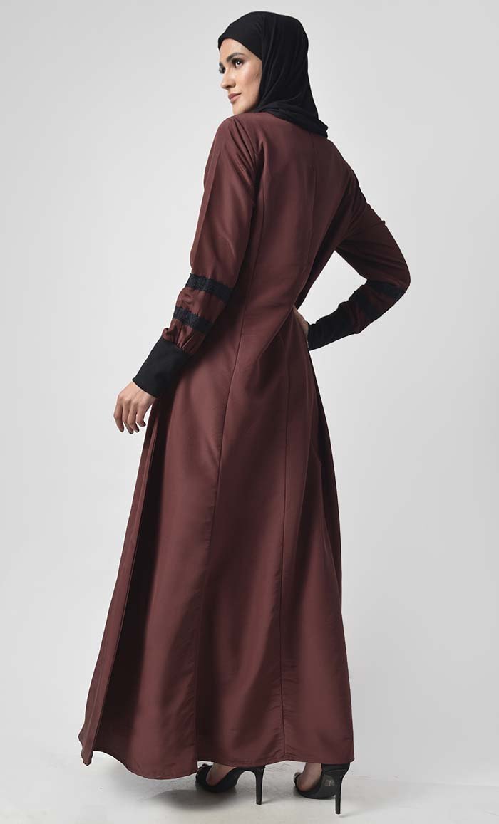 Front Delicate Lace Adorned Abaya - EastEssence.com