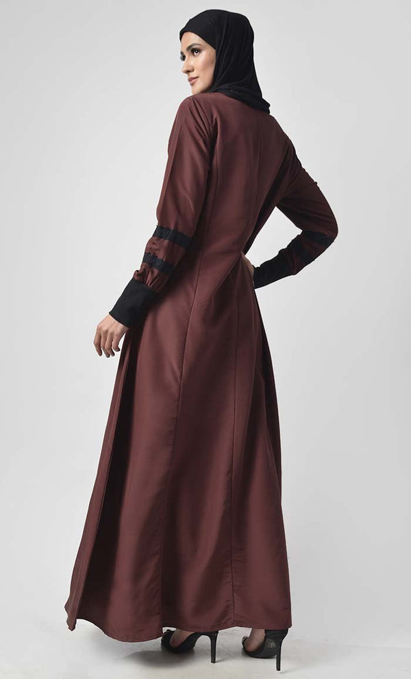 Front Delicate Lace Adorned Abaya - EastEssence.com