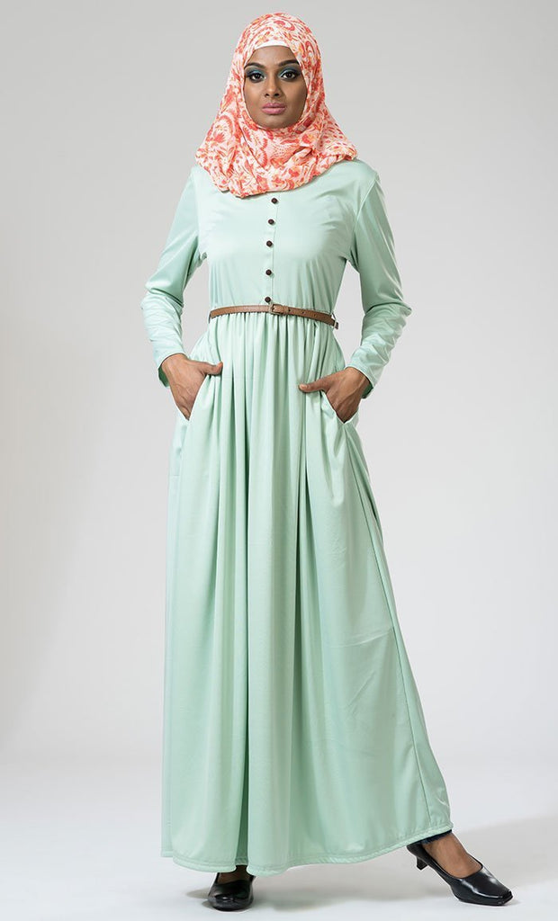 Front faux buttons detail everyday wear abaya dress - EastEssence.com