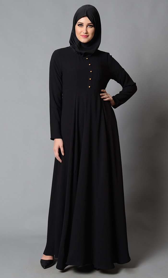 Front Golden Button Detail Everyday Wear Abaya Dress - EastEssence.com