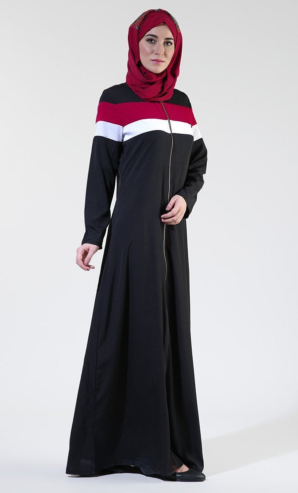 Front Open Black Everyday Zipper Abaya/ Jilbab - EastEssence.com