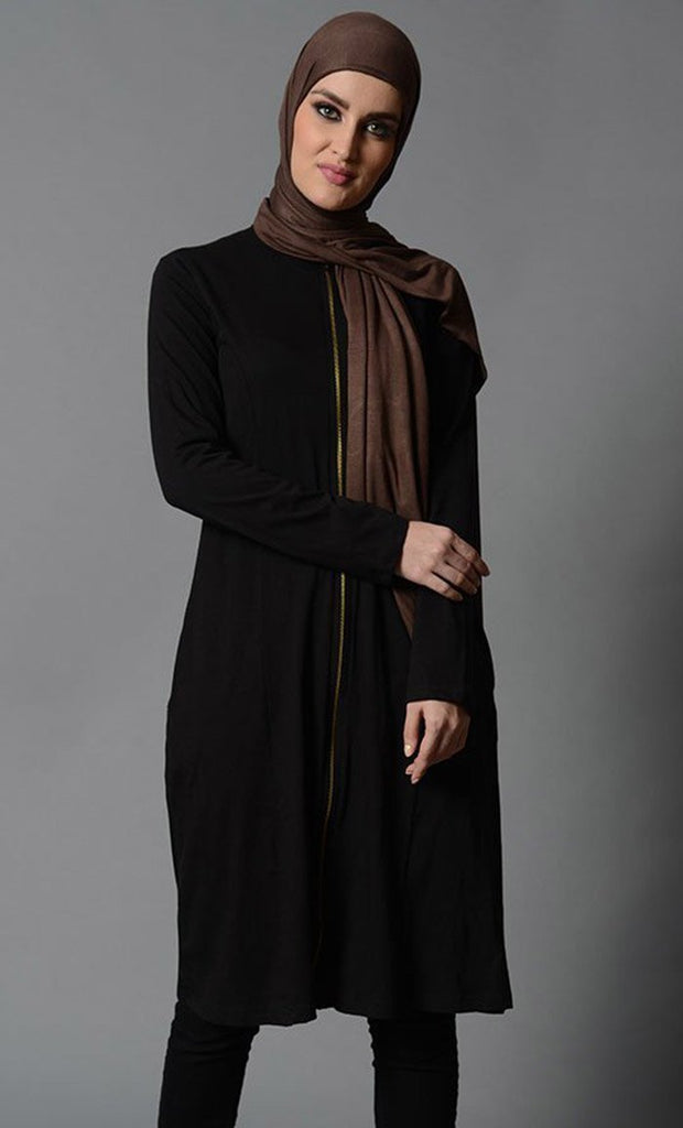 Front Open Extra Long Zipper Tunic - EastEssence.com