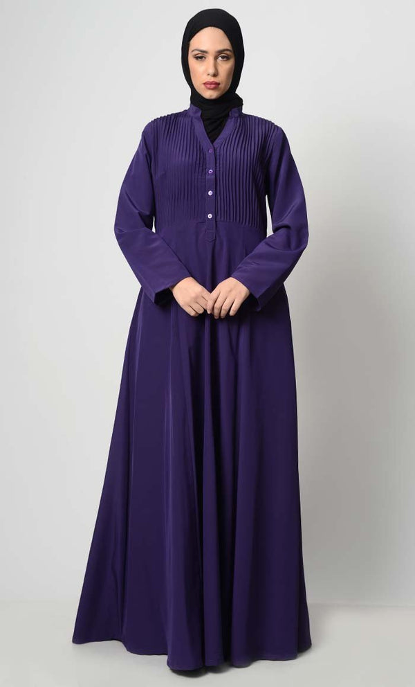Front Pin Tuck Adorned Abaya - EastEssence.com