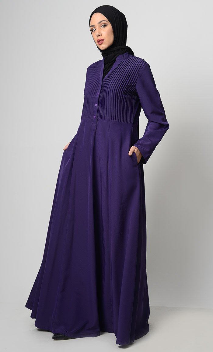 Front Pin Tuck Adorned Abaya - EastEssence.com