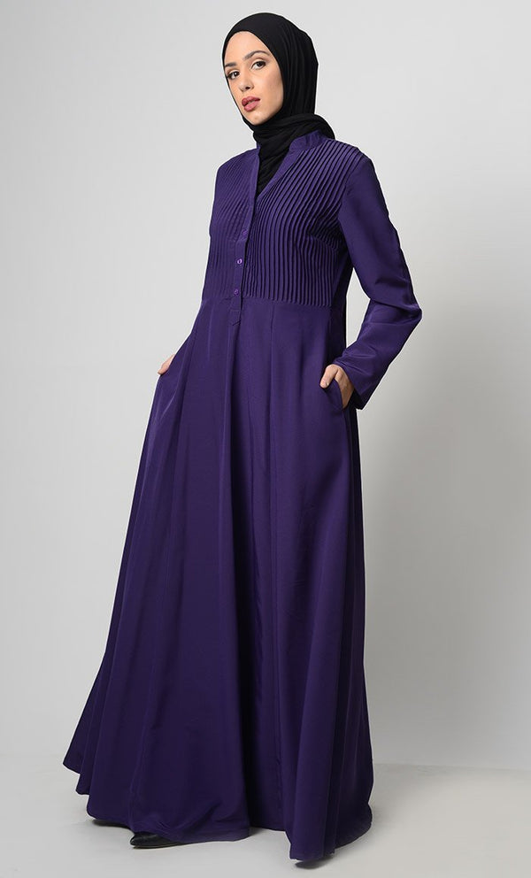 Front Pin Tuck Adorned Abaya - EastEssence.com