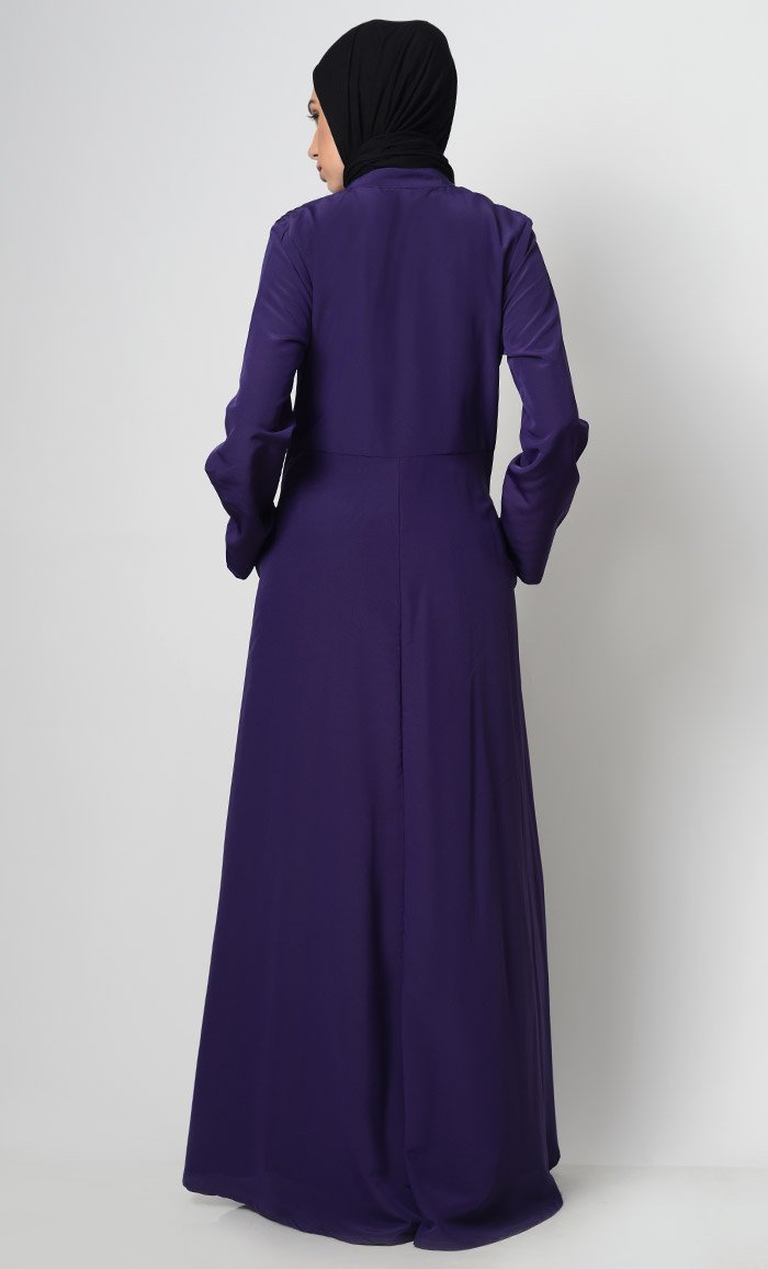 Front Pin Tuck Adorned Abaya - EastEssence.com