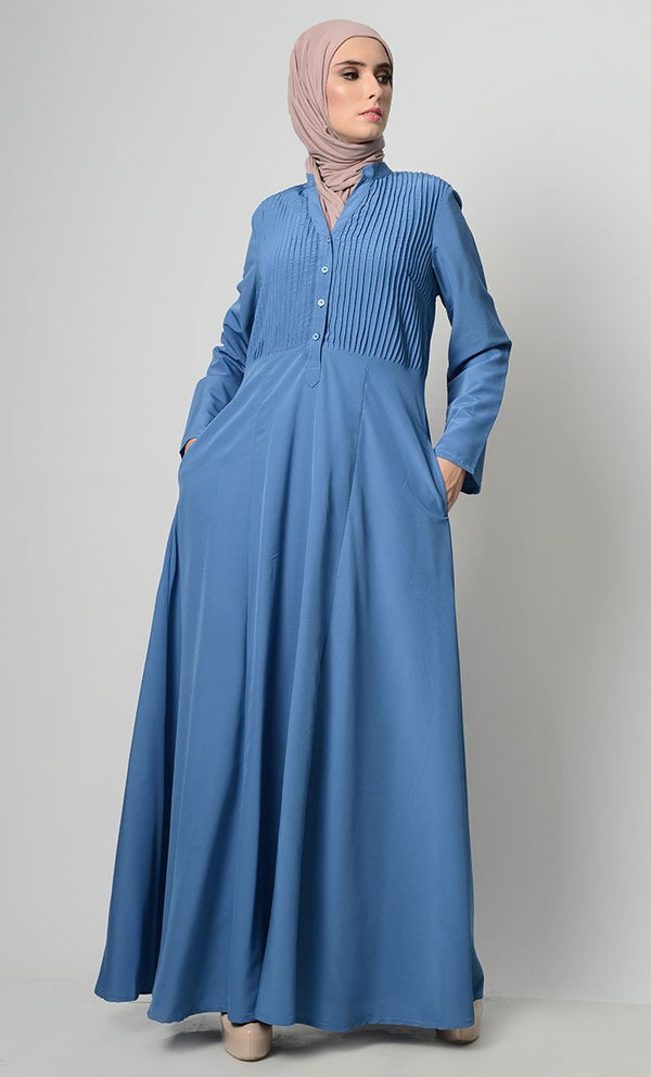 Front Pin Tuck Detailed Abaya