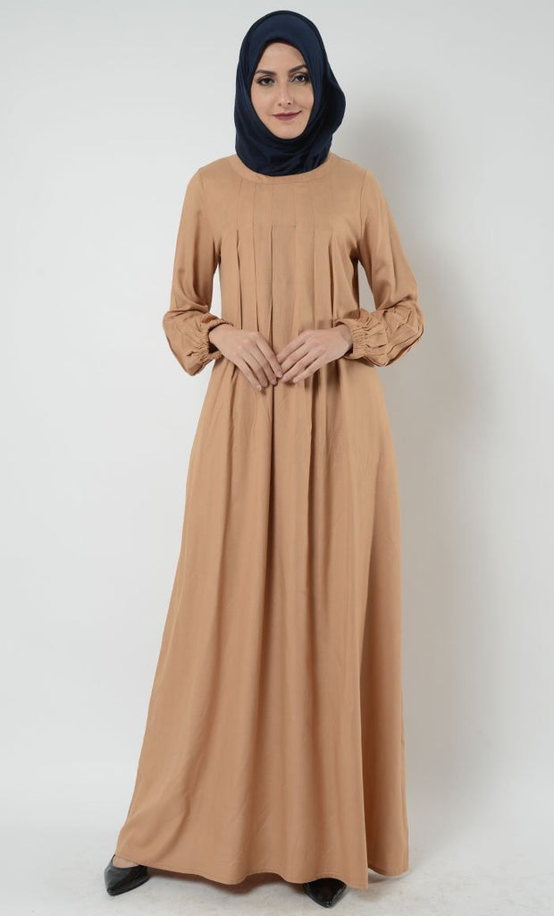 Front pleated A line casual abaya dress - EastEssence.com