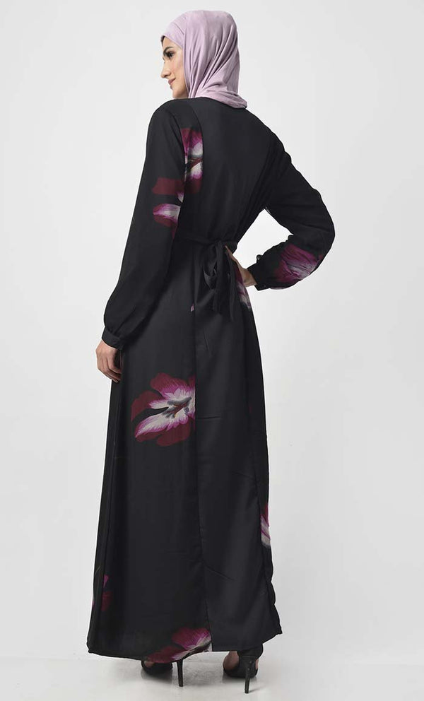 Printed Panel Abaya With Pockets