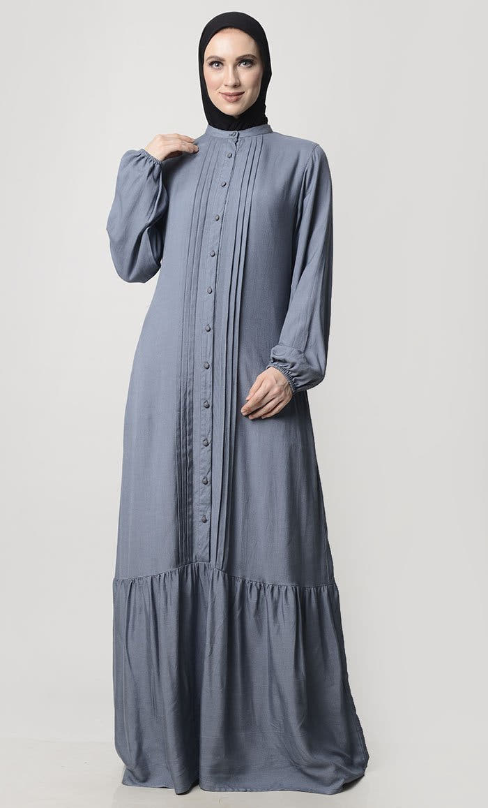 Front with Sleek Pleated Rayon Abaya