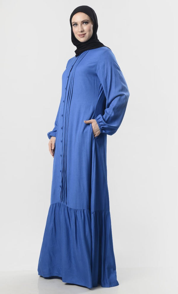 Front With Sleek Pleated Rayon Abaya - EastEssence.com