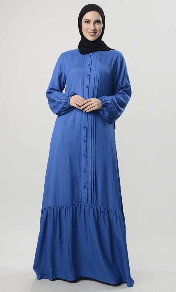 Front With Sleek Pleated Rayon Abaya - EastEssence.com