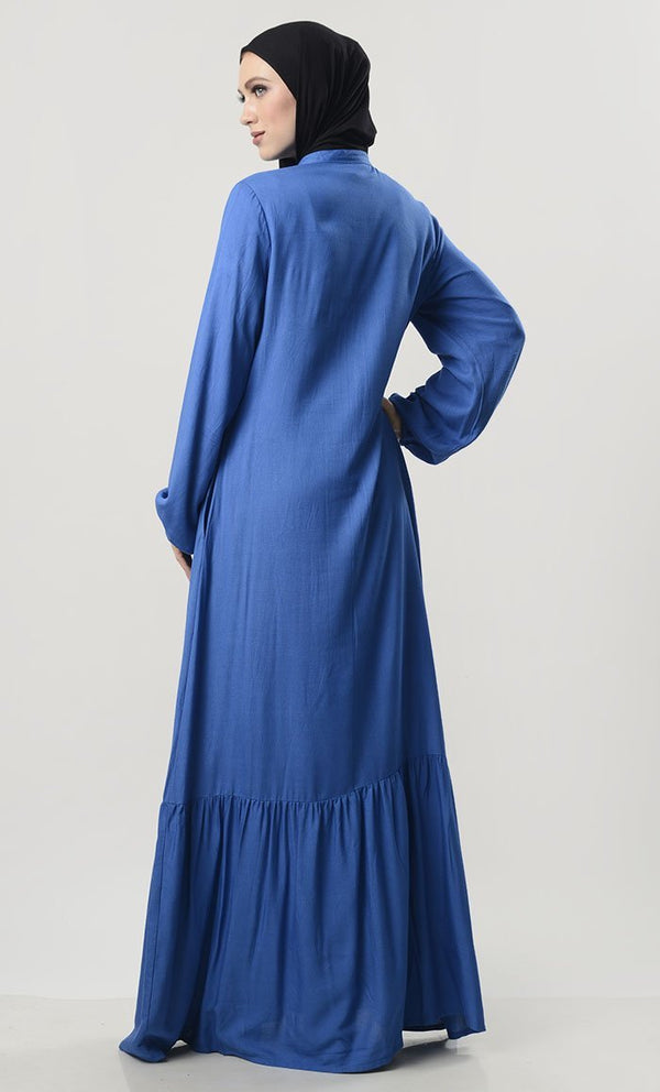 Front With Sleek Pleated Rayon Abaya - EastEssence.com