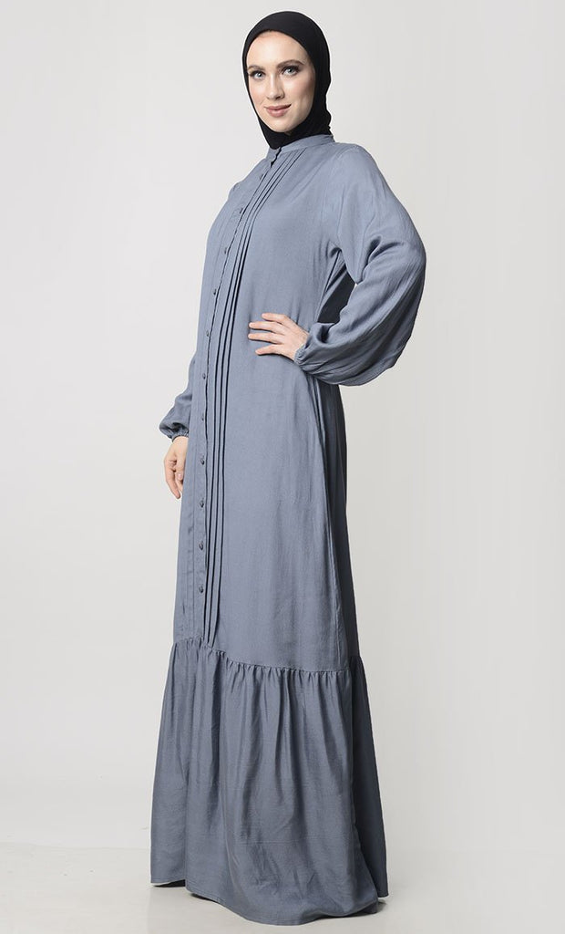 Front With Sleek Pleated Rayon Abaya