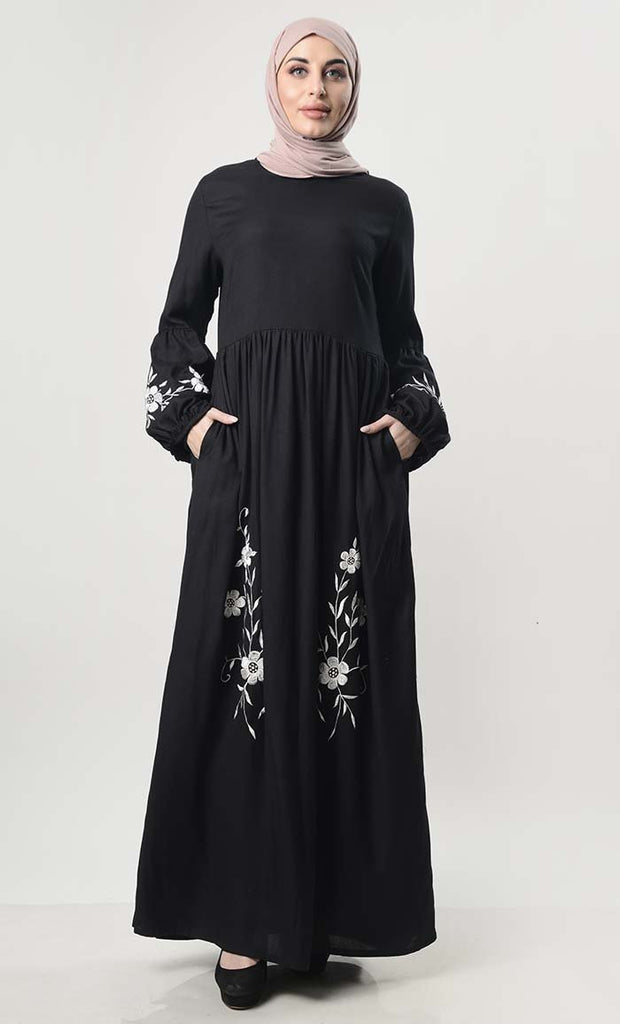 Front With Thread Embroidery Rayon Abaya - EastEssence.com