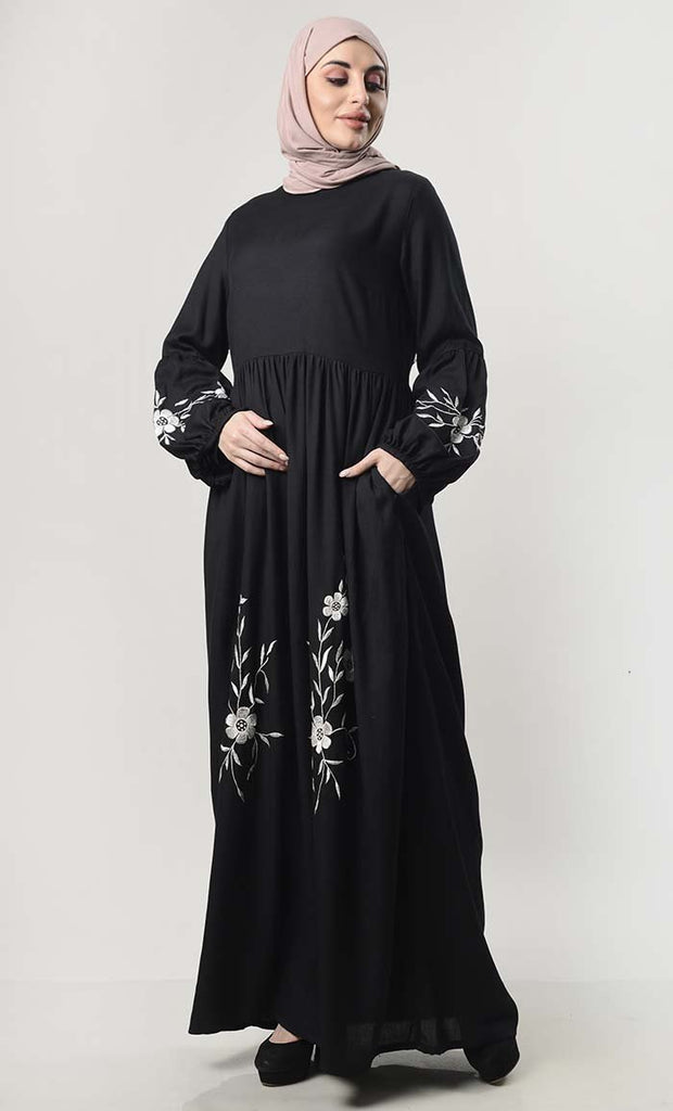 Front With Thread Embroidery Rayon Abaya - EastEssence.com