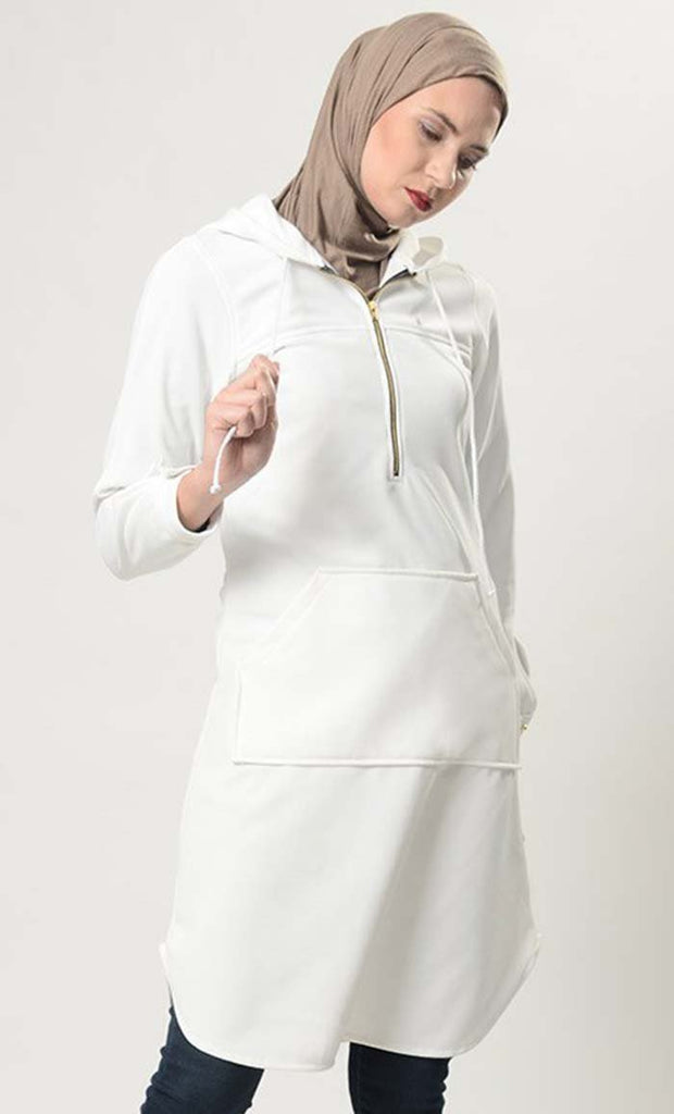 Front Zipper Extra Long Hoodie - EastEssence.com