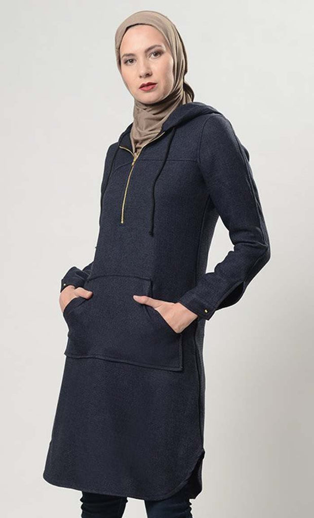 Front Zipper Extra Long Hoodie - EastEssence.com