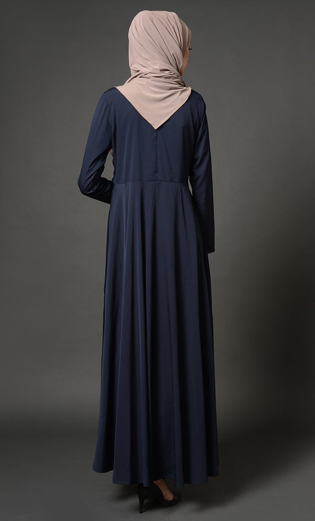 Gathers Detailed Front Yoke Flared Abaya Dress - EastEssence.com