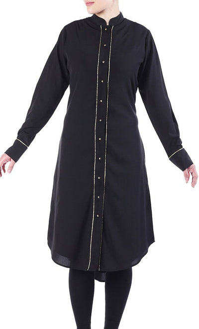 Gazala gold stitched polycrepe tunic - EastEssence.com