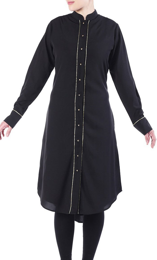 Gazala gold stitched polycrepe tunic - EastEssence.com