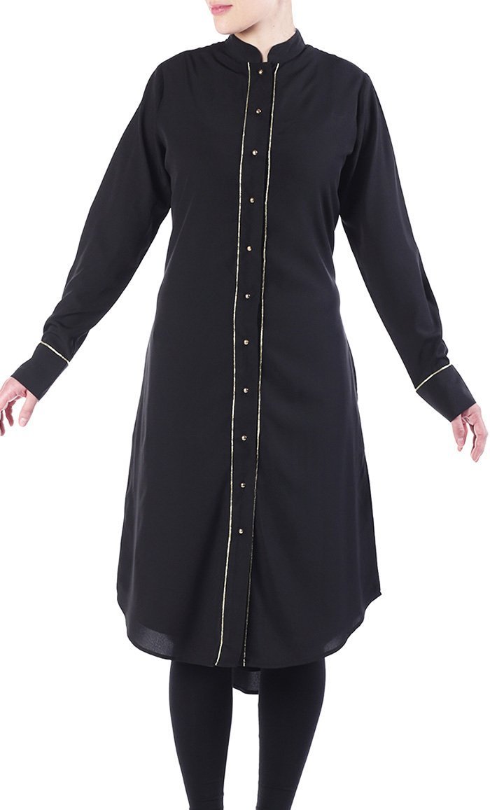 Gazala gold stitched polycrepe tunic - EastEssence.com