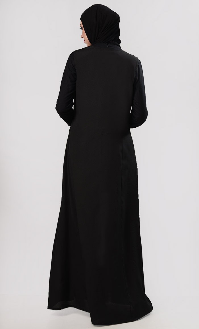 Geometric Embroidered Jumpsuit With Shrug - Black - EastEssence.com