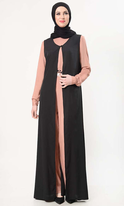 Geometric Embroidered Jumpsuit With Shrug - Burlwood - EastEssence.com