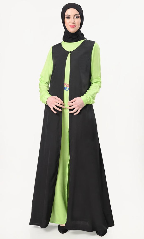 Geometric Embroidered Jumpsuit With Shrug - Greenery - EastEssence.com