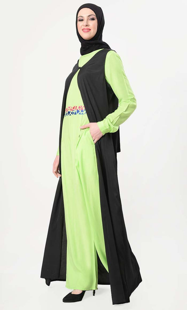 Geometric Embroidered Jumpsuit With Shrug - Greenery - EastEssence.com