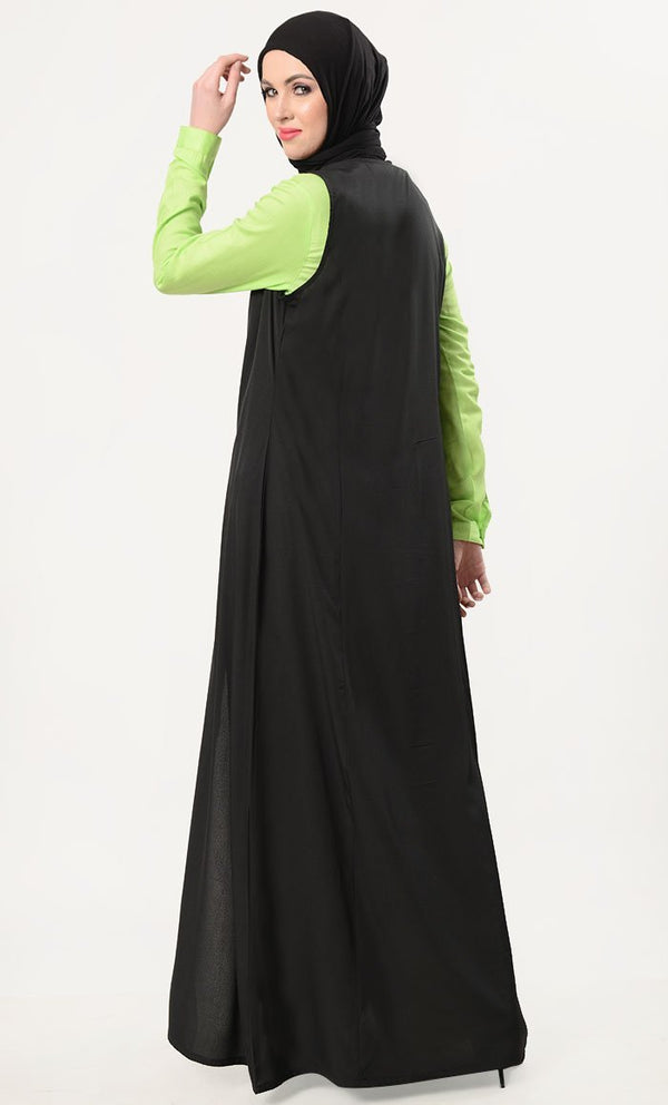 Geometric Embroidered Jumpsuit With Shrug - Greenery - EastEssence.com