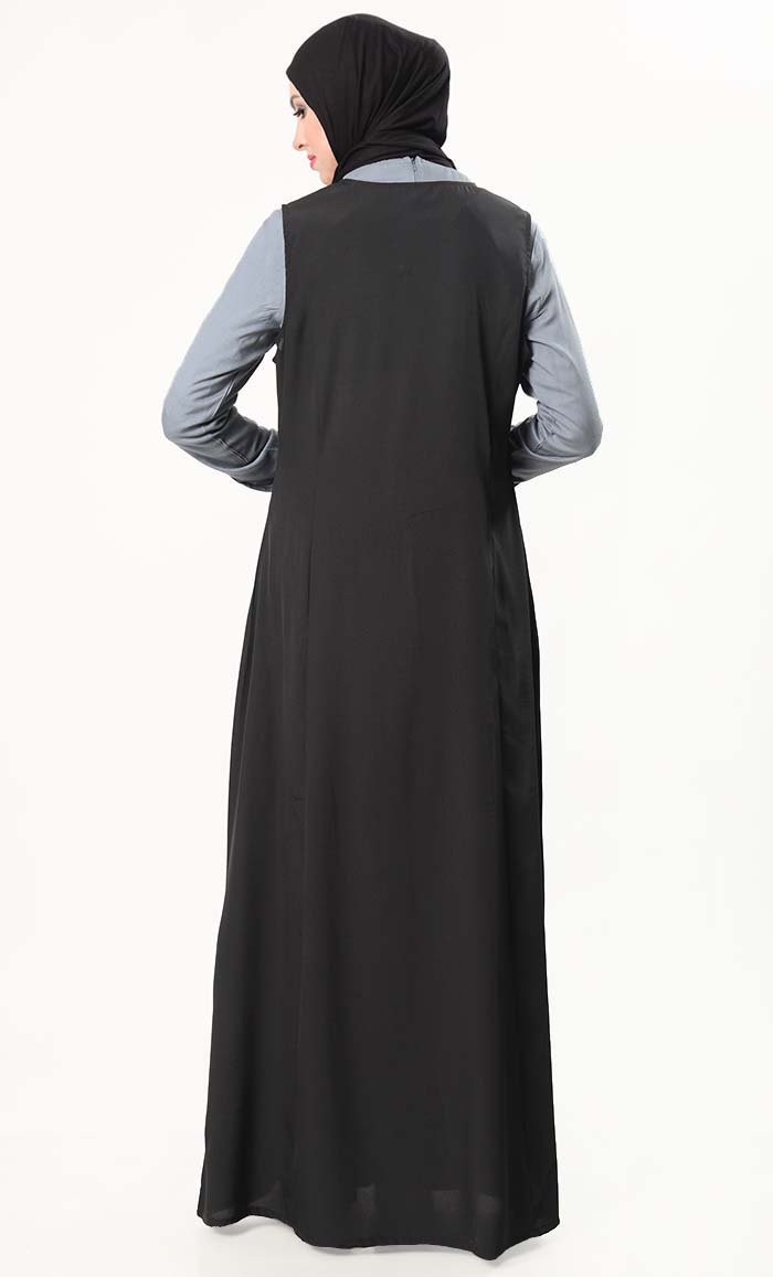 Geometric Embroidered Jumpsuit With Shrug - Grey - EastEssence.com