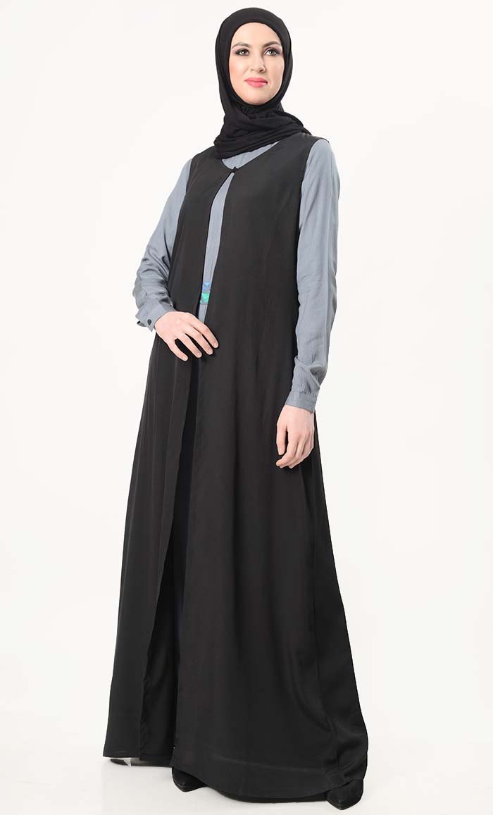 Geometric Embroidered Jumpsuit With Shrug - Grey - EastEssence.com